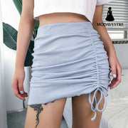 Threaded drawstring pleated skirt skirt