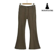 Three dimensional slim fit cut patchwork micro flared pants