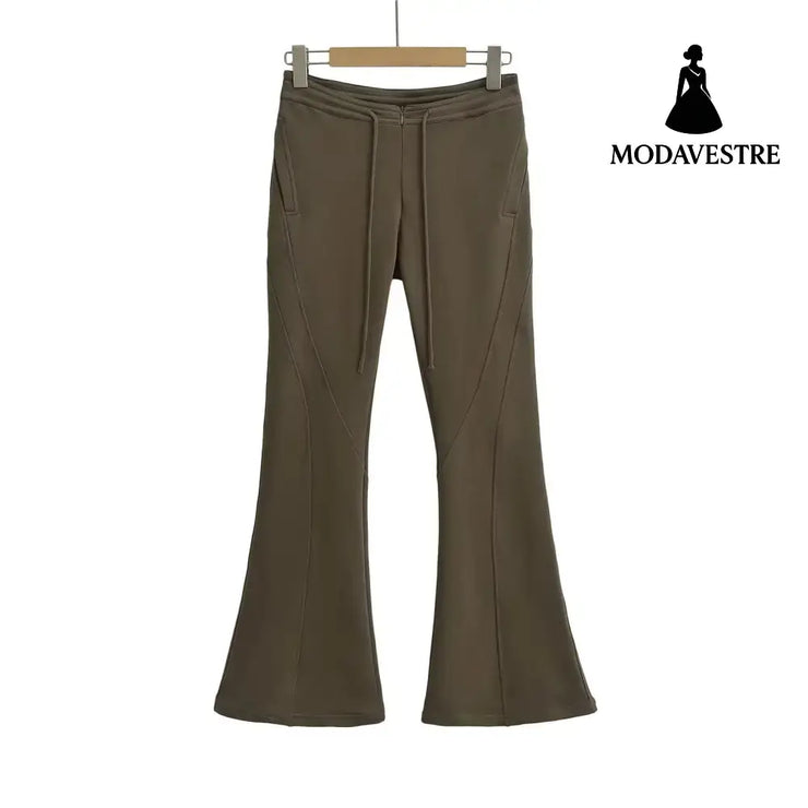 Three dimensional slim fit cut patchwork micro flared pants