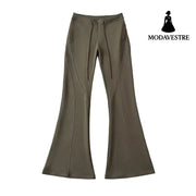 Three dimensional slim fit cut patchwork micro flared pants