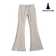 Three dimensional slim fit cut patchwork micro flared pants