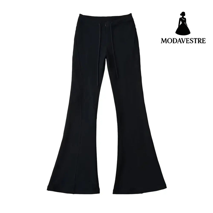 Three dimensional slim fit cut patchwork micro flared pants Black / S