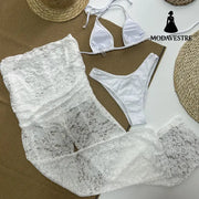 Three-Piece Lace Bikini Set – Elegant Women’s Swimsuit Cover-Up