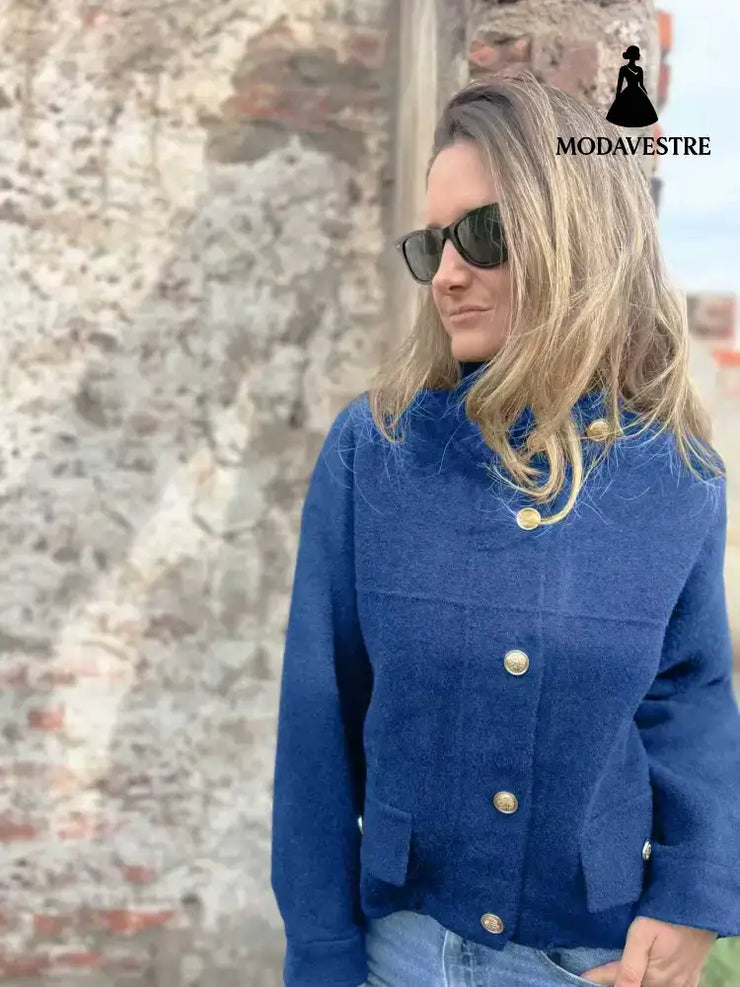 Tie Pocket Cardigan Single-breasted Mid-length Coat Blue / L Coat