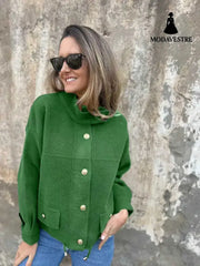Tie Pocket Cardigan Single-breasted Mid-length Coat Green / L Coat