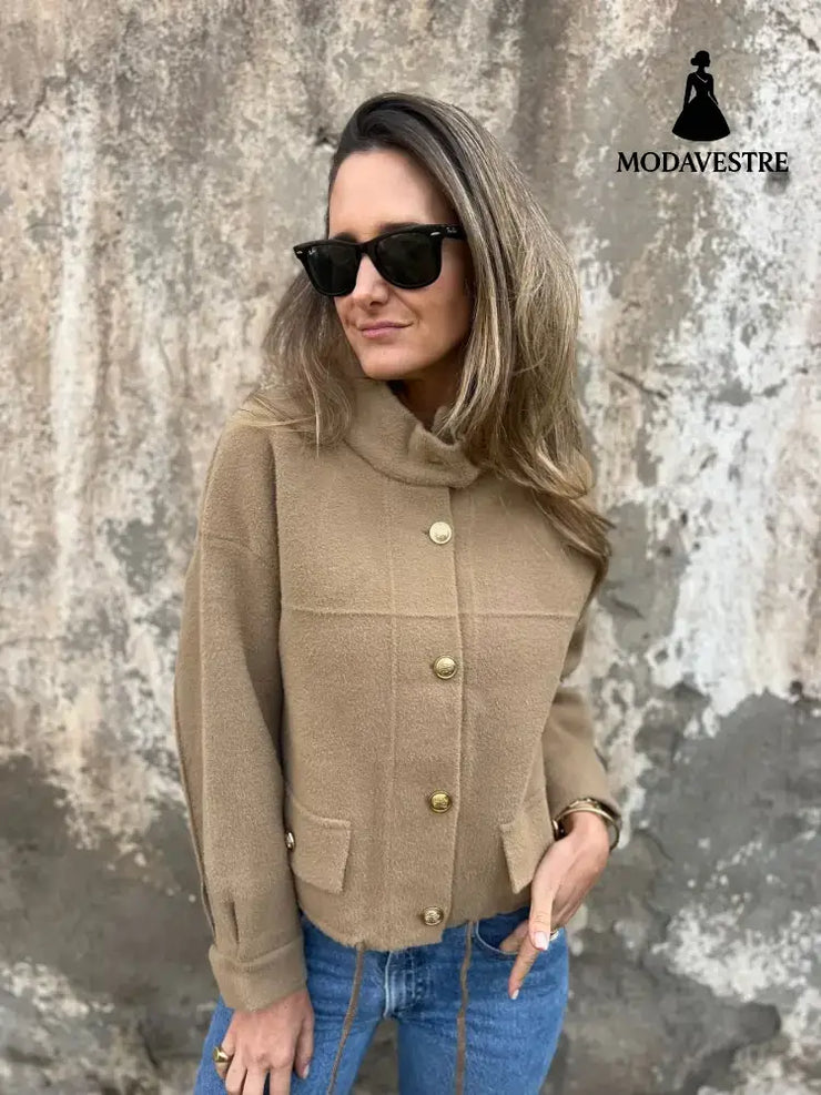 Tie Pocket Cardigan Single-breasted Mid-length Coat Khaki / L Coat