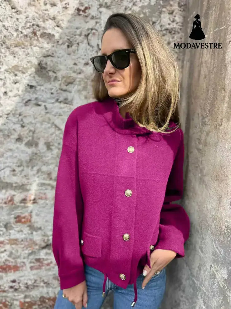 Tie Pocket Cardigan Single-breasted Mid-length Coat Rose Red / L Coat