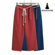 Tie rope casual straight leg wide leg pants