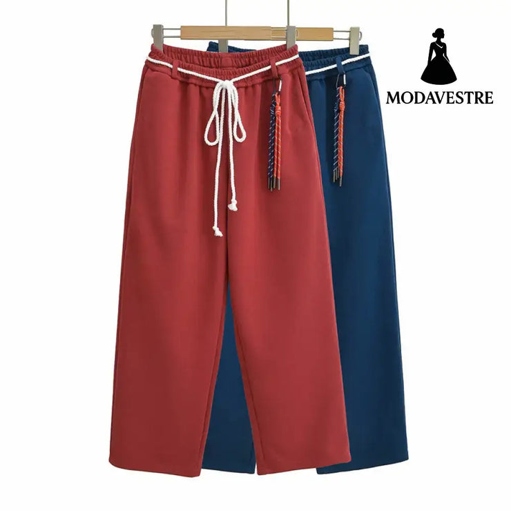 Tie rope casual straight leg wide leg pants