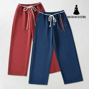 Tie rope casual straight leg wide leg pants