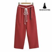 Tie rope casual straight leg wide leg pants