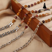 Titanium Steel Egg Yolk Stone Necklace Silver / One Size