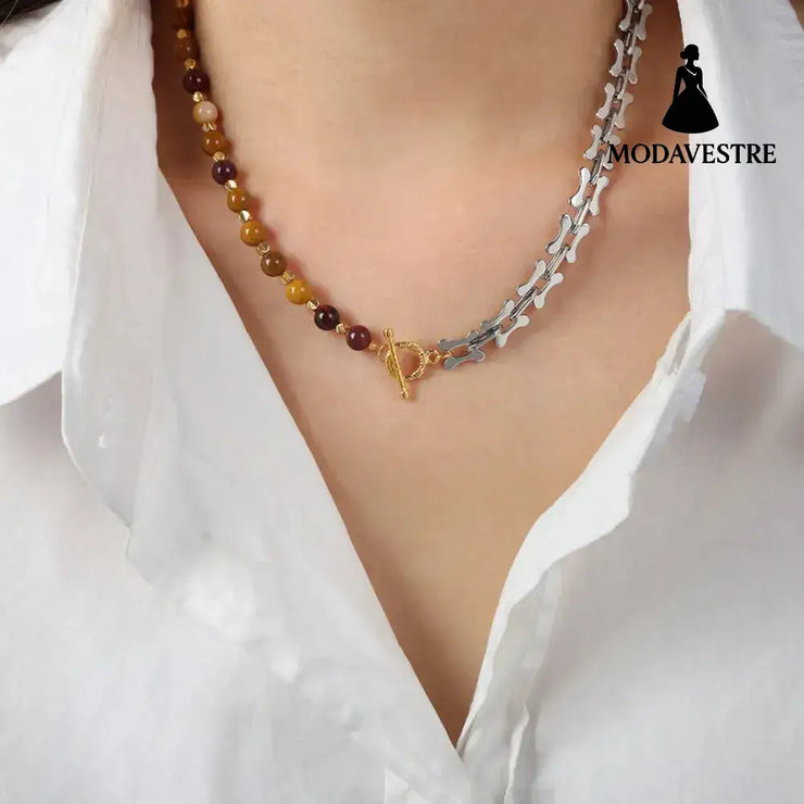 Titanium Steel Egg Yolk Stone Necklace Silver / One Size