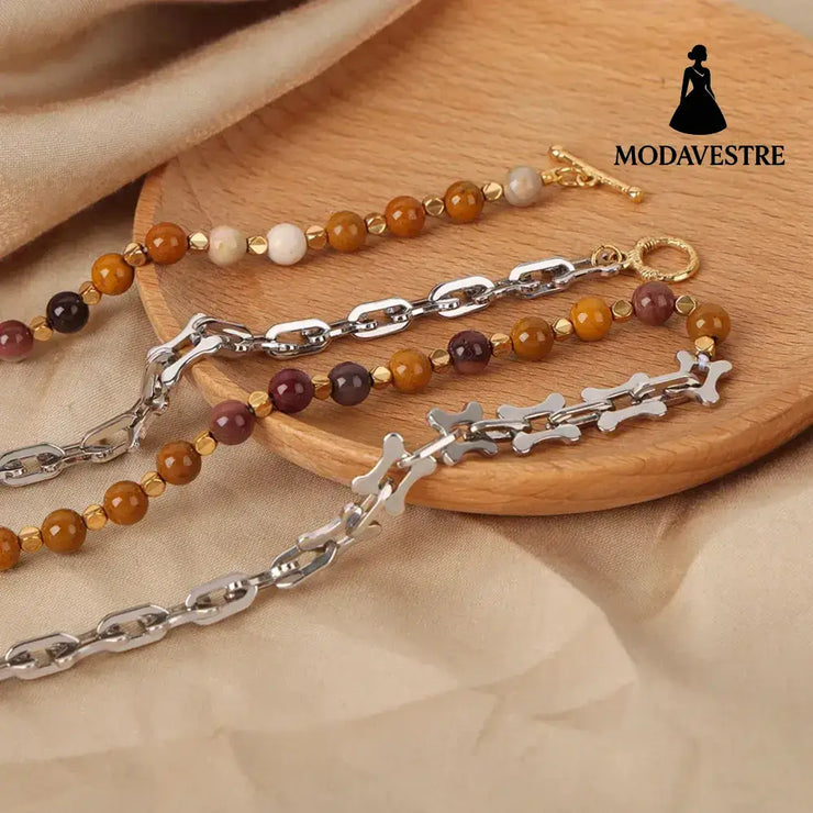 Titanium Steel Egg Yolk Stone Necklace Silver / One Size