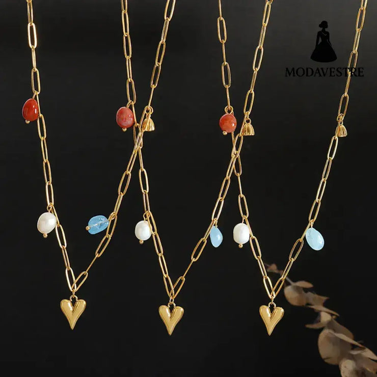 Titanium Steel Heart Pendant Necklace Gold / One Size