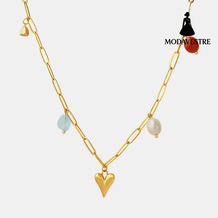 Titanium Steel Heart Pendant Necklace Gold / One Size