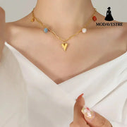 Titanium Steel Heart Pendant Necklace Gold / One Size