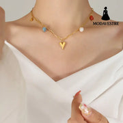 Titanium Steel Heart Pendant Necklace Gold / One Size