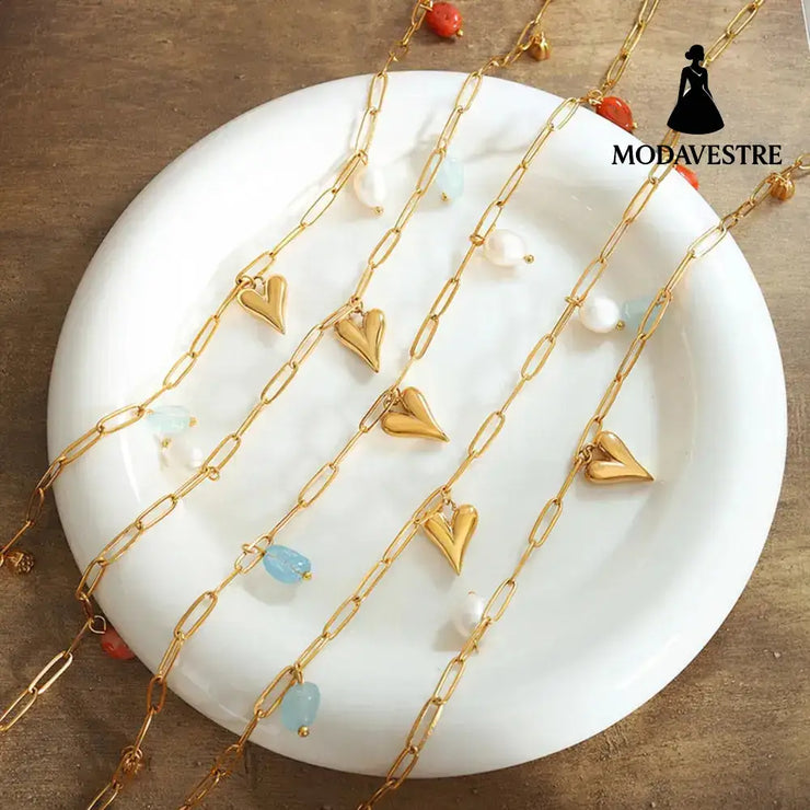 Titanium Steel Heart Pendant Necklace Gold / One Size