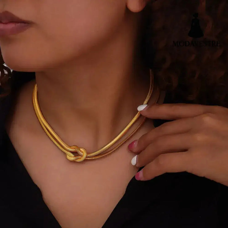 Titanium Steel Knot Necklace Gold / One Size