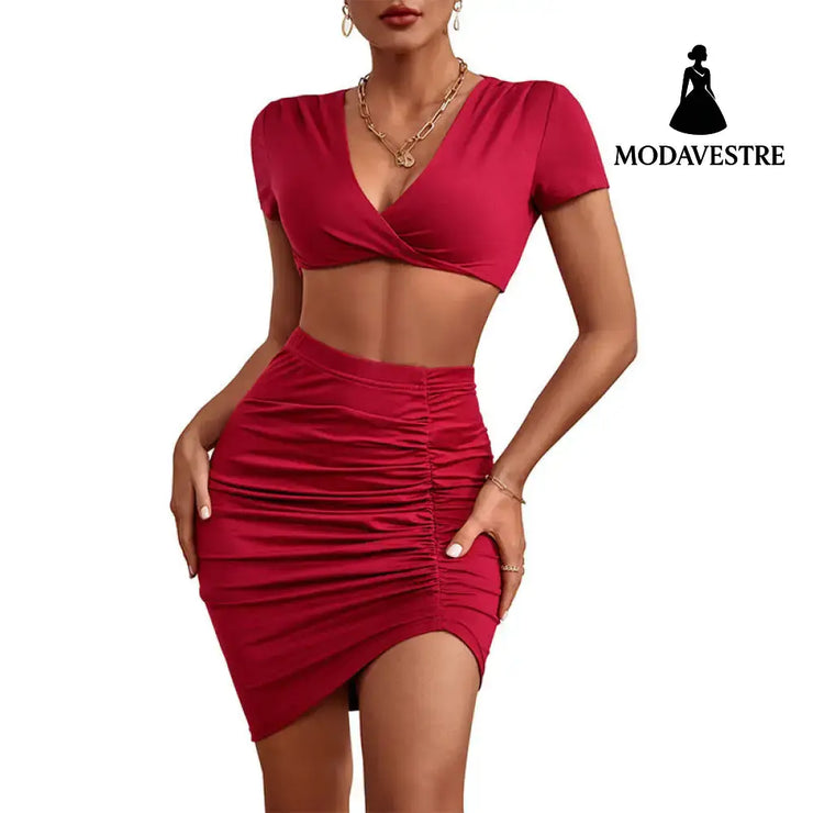 Trade Temperament Sexy Women Clothing Red Body-hugging Suit Skirt