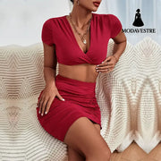 Trade Temperament Sexy Women Clothing Red Body-hugging Suit Skirt