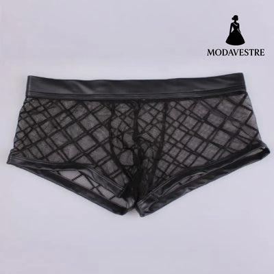Tulle See-through Plaid Boxers For Men - MODAVESTRE