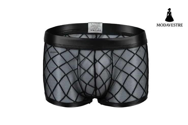 Tulle See-through Plaid Boxers For Men - MODAVESTRE