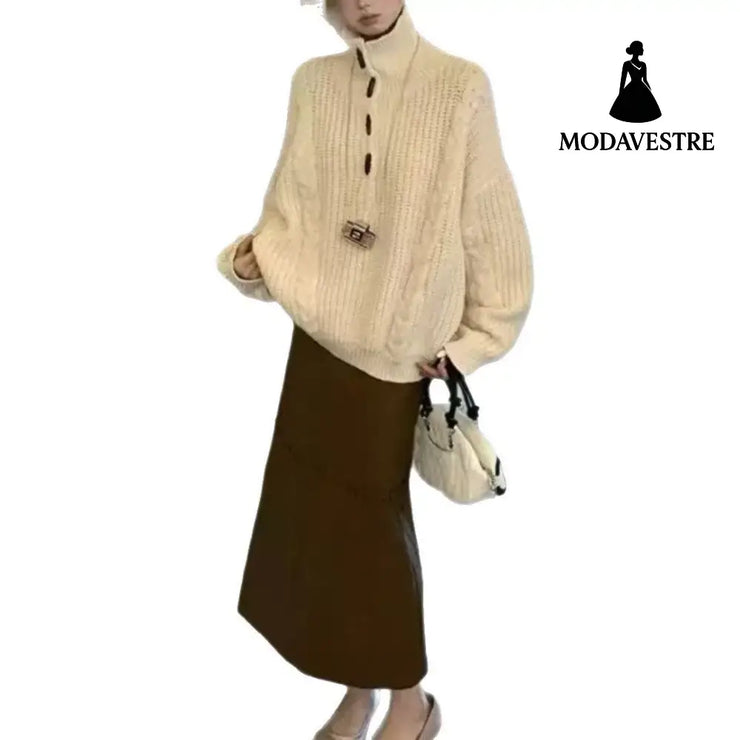 Turtleneck Twist Sweater Women’s High-grade Casual Jumper