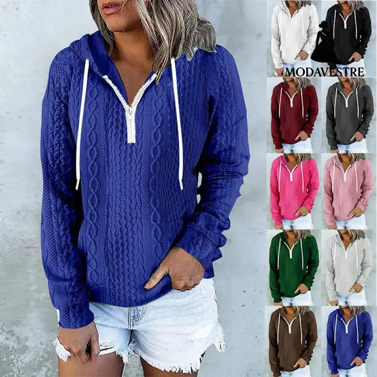 Twist Texture Design Hoodie Drawstring Sweatshirt Fashion Women Daily Clothing
