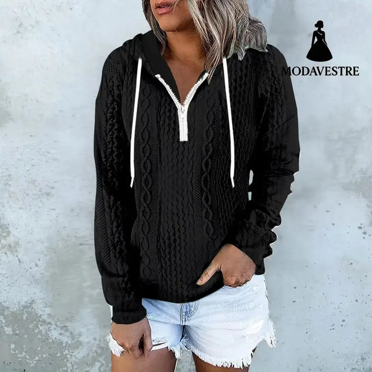 Twist Texture Design Hoodie Drawstring Sweatshirt Fashion Women Daily Clothing Black / 4XL