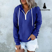 Twist Texture Design Hoodie Drawstring Sweatshirt Fashion Women Daily Clothing Blue / 4XL