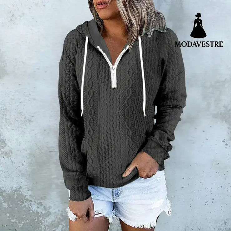 Twist Texture Design Hoodie Drawstring Sweatshirt Fashion Women Daily Clothing Dark Grey / 4XL
