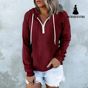 Twist Texture Design Hoodie Drawstring Sweatshirt Fashion Women Daily Clothing Dark Red / 4XL