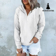 Twist Texture Design Hoodie Drawstring Sweatshirt Fashion Women Daily Clothing White / 4XL