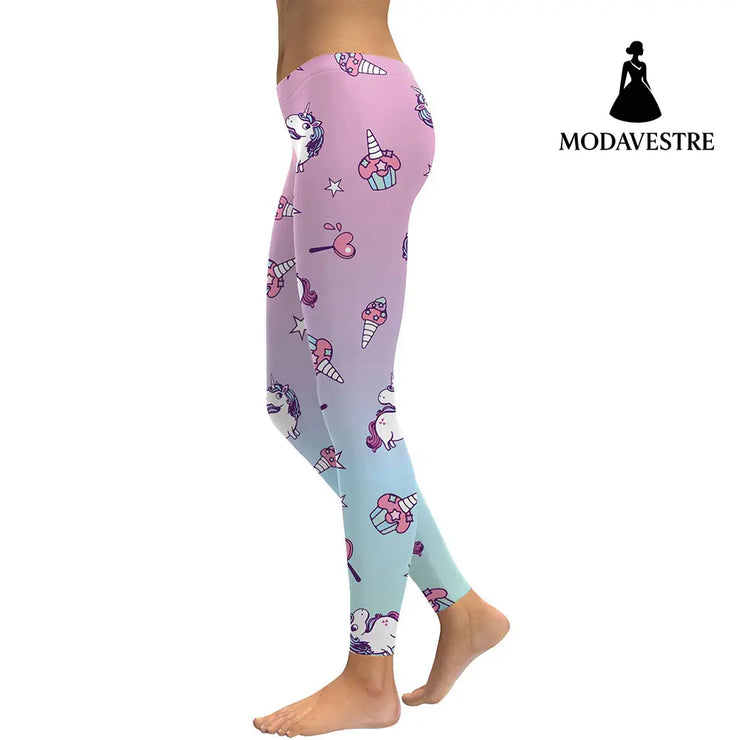 Unicorn Series  Women Leggings Star Ice Cream Digital Print Leggins Sweat Workout Woman Legging Slim Pants - MODAVESTRE