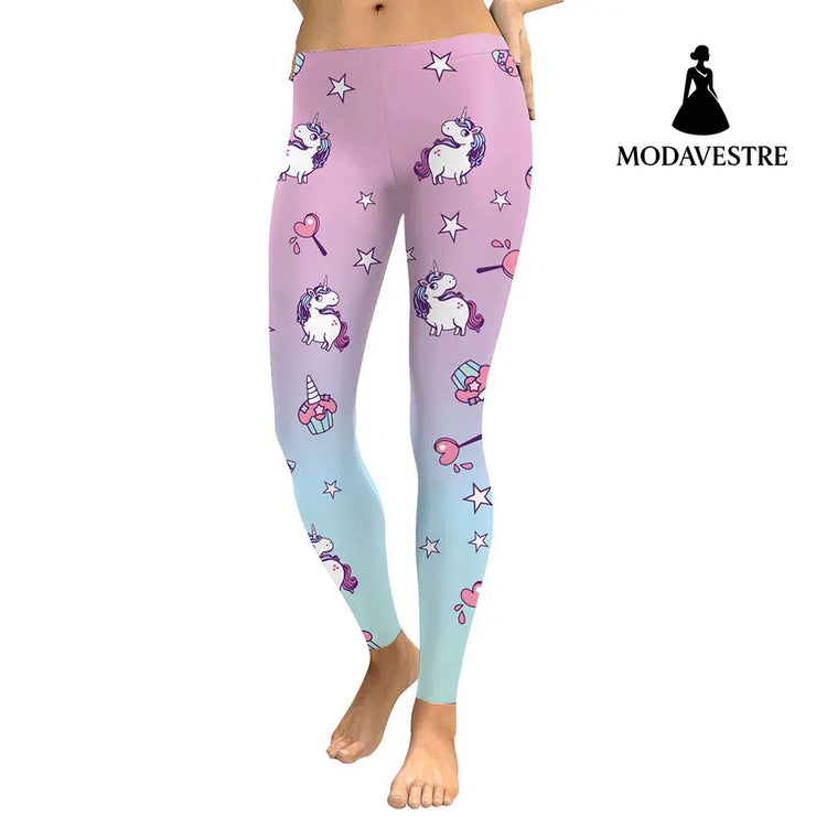 Unicorn Series  Women Leggings Star Ice Cream Digital Print Leggins Sweat Workout Woman Legging Slim Pants - MODAVESTRE