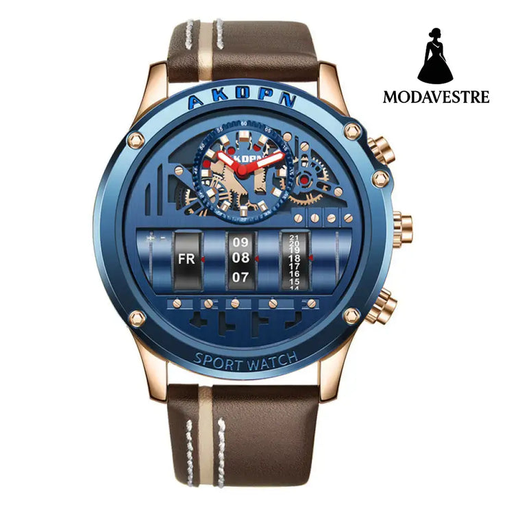 Uniquex Men Wrist Watches Leather Black Silver Creative Blue