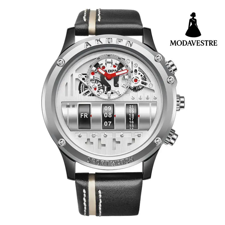 Uniquex Men Wrist Watches Leather Black Silver Creative White