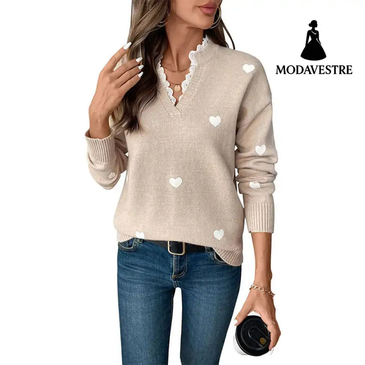Valentine’s Day Clothing V-neck Love Sweater For Women