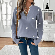 Valentine’s Day Clothing V-neck Love Sweater For Women Blue / L