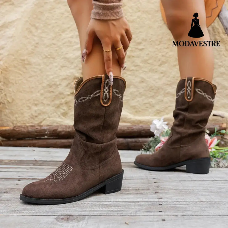 Vintage Embroidery Western Cowboy Boot Women