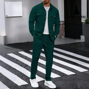 Waffle Long-sleeved Trousers Casual Men’s Suit Dark Green / L