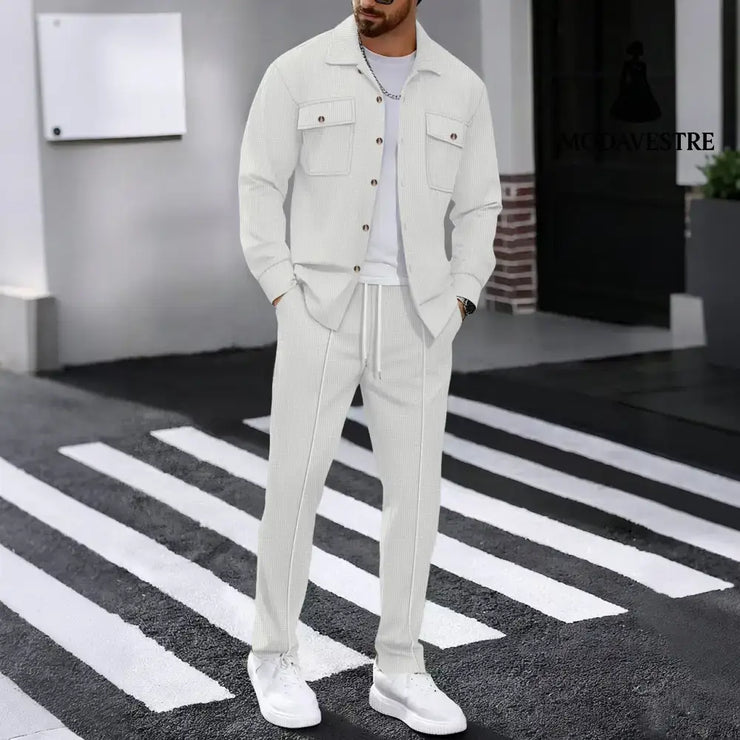 Waffle Long-sleeved Trousers Casual Men’s Suit White / L