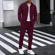 Waffle Long-sleeved Trousers Casual Men’s Suit Wine Red / L