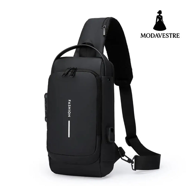 Waterproof Anti Theft Designer Password Lock Bag Usb Crossbody Sling Bags For Men Chest Bags black / One Size