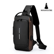 Waterproof Anti Theft Designer Password Lock Bag Usb Crossbody Sling Bags For Men Chest Bags Black with brown / One Size
