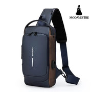 Waterproof Anti Theft Designer Password Lock Bag Usb Crossbody Sling Bags For Men Chest Bags Blue with brown / One Size