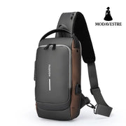 Waterproof Anti Theft Designer Password Lock Bag Usb Crossbody Sling Bags For Men Chest Bags Gray with brown / One Size