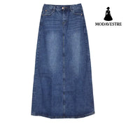 Wear Frayed Long Skirts Women’s Long Skirts Denim Skirts Blue / 2XL
